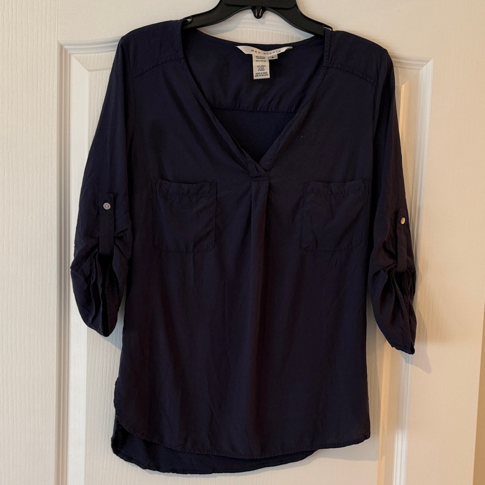 Max Studio Deep Blue/Purple V-Neck Blouse Small